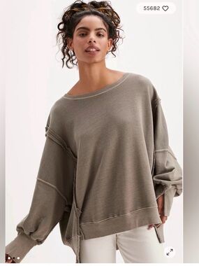 Free People Camden sweatshirt we the free Oversized Distressed in dolphin sage